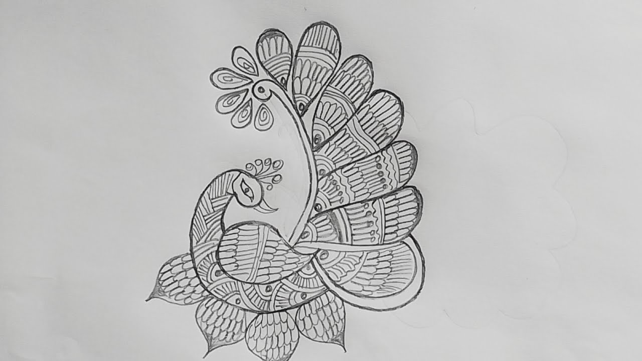 Peacock drawing with mandala art