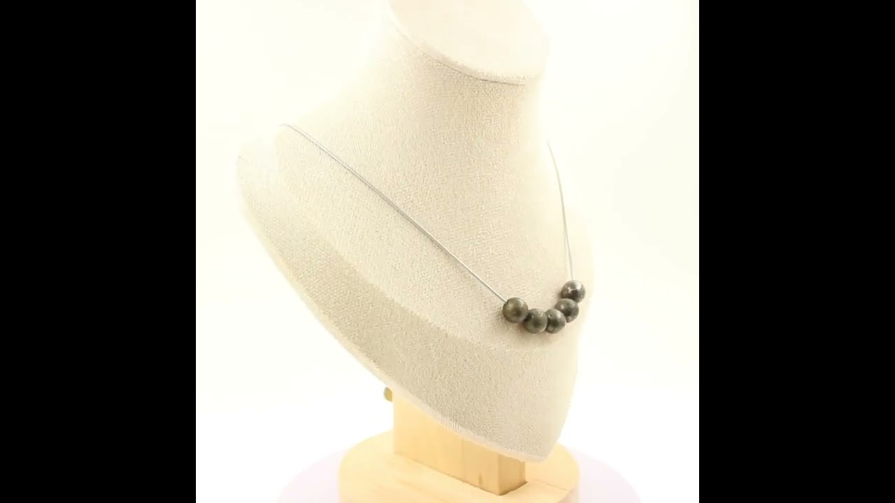 Collier Ras De Cou 1 Perle Pyrite D'Espagne 8mm - Chaine Acier Inoxydable - Neuf Avec étiquettes