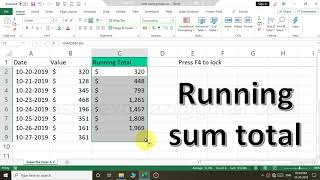 Running sum total in excel