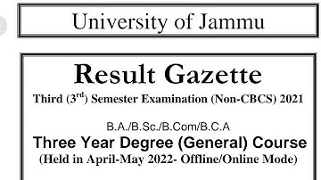 University of Jammu Result Gazette Third Semester Examination (Non-CBCS)2021  B.A./B.Sc./B.Com/B.C.A