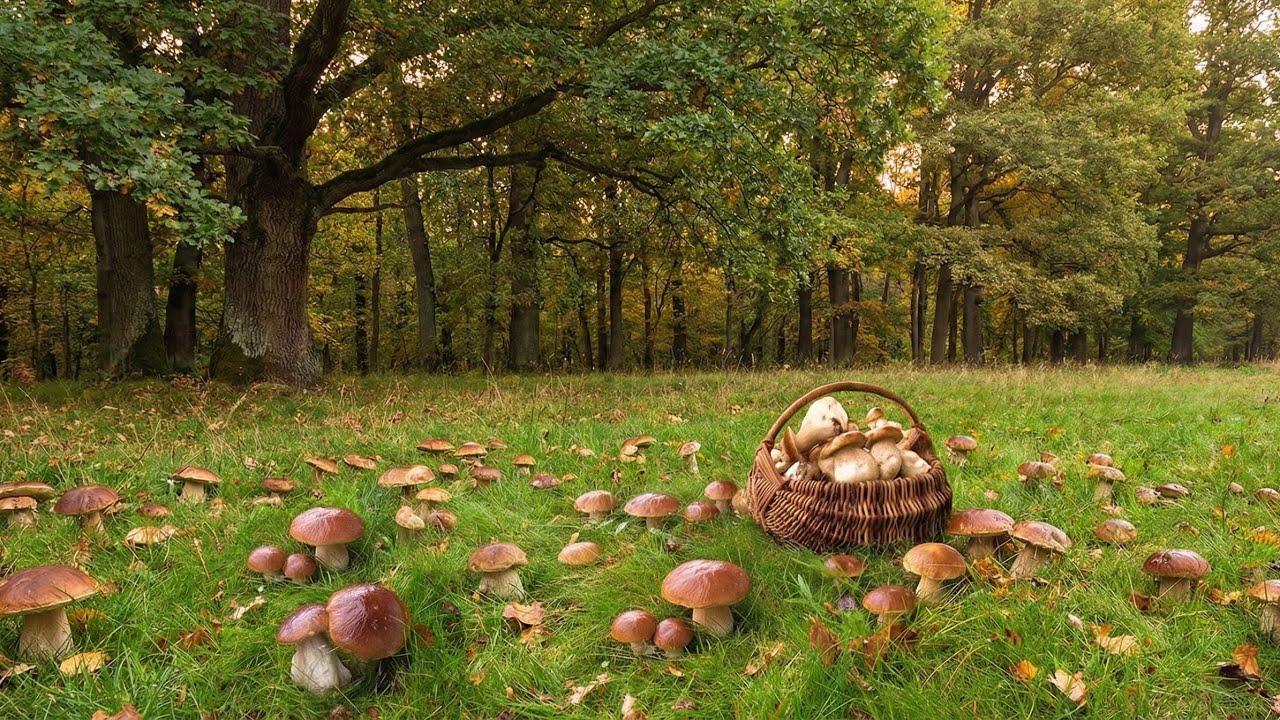 Picking mushrooms late in autumn in a beech forest | Raccolta di funghi a fine autunno in un faggeto