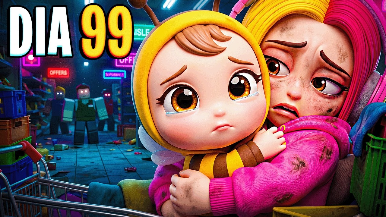 PRECISAMOS CUIDAR DA BEBÊ ZÖE 🐝 por 99 DIAS DENTRO de um SUPERMERCADO no ROBLOX  *quase deu ERRADO*