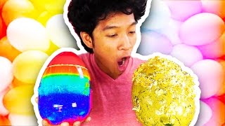 GIANT GUMMY RAINBOW EGG VS. 100 DOLLAR GOLD EGG!!!