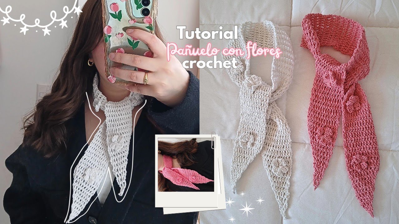 Pañuelo con flores tejido a crochet | paso a paso 🌸