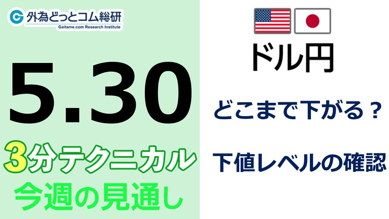 FX/為替予想 「ドル/円、どこまで下がる？下値レベルの確認」見通しズバリ！3分テクニカル分析 今週の見通し　2022年5月30日