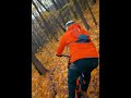 MTB ride in autumn forest. FPV