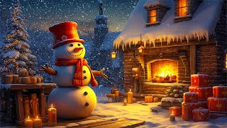 Snowy Christmas Ambience⛄?Fireplace with Snow Falling Outside | Warm Fireplace