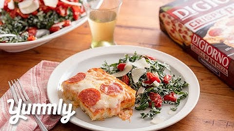 DiGiorno Crispy Pan Pepperoni Pizza with a Lighter Kale Salad | Yummly Recipes