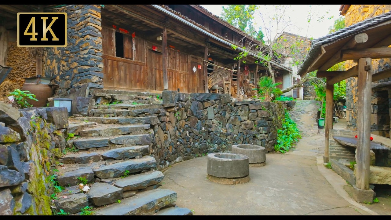 Traditional Chinese Village Walk | Ancient Black Stone Village & Peaceful Life on a Mountaintop | 4K