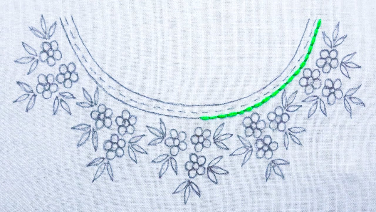 neck design drawing for kurti, Hand embroidery neck design for dress. -  YouTube