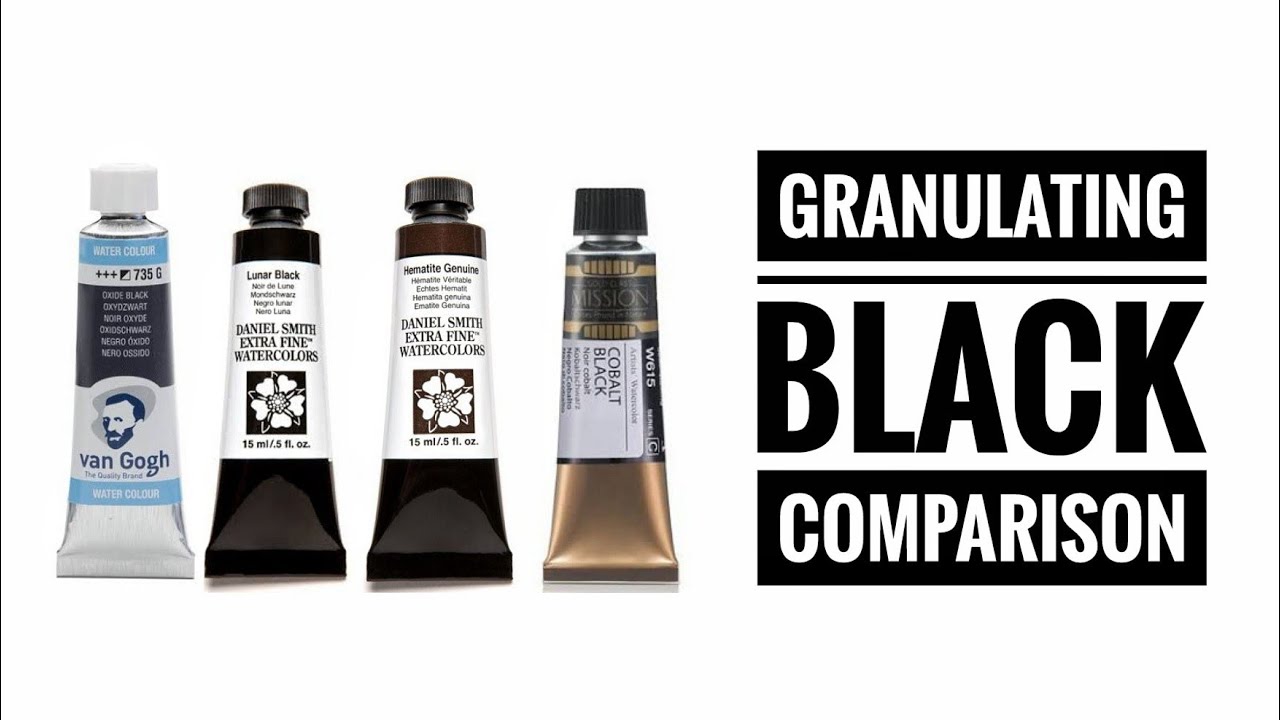 Granulating Black Watercolor Comparison - Daniel Smith - Mijello Mission Gold - Van Gogh