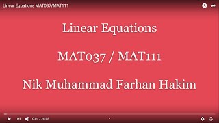 Linear Equations MAT037/MAT111