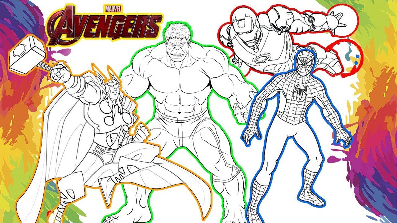 Colorindo Desenho do HOMEM ARANHA Thor Hulk e Iron Man Infantil