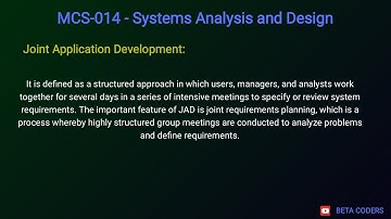 JAD || Joint Application Development || System Analysis and Design || MCS014