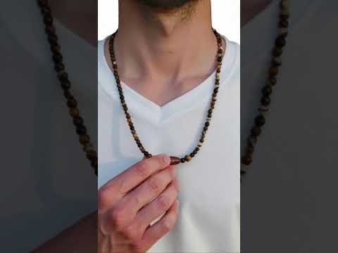 Men's Iron Zebra Jasper & Black Onyx Men's Necklace #men'sfashion  #men'sgemstonenecklace