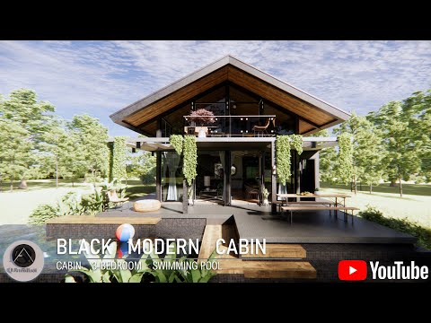 black-cabin-with-swimming-pool-and-loft-floor,-modern-tropical-house-by-q-architect-#shorts