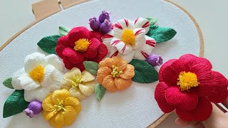 [무료도안/Free pattern] 동백꽃 자수 Camellia flower embroidery - 스텀프워크, 와이어자수, l stumpwork, wire embroidery