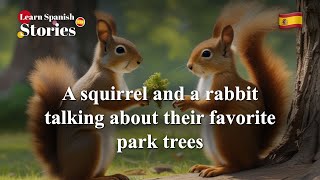 Learn 🇪🇸 Spanish with a story : A squirrel and a rabbit talking about their favorite park trees