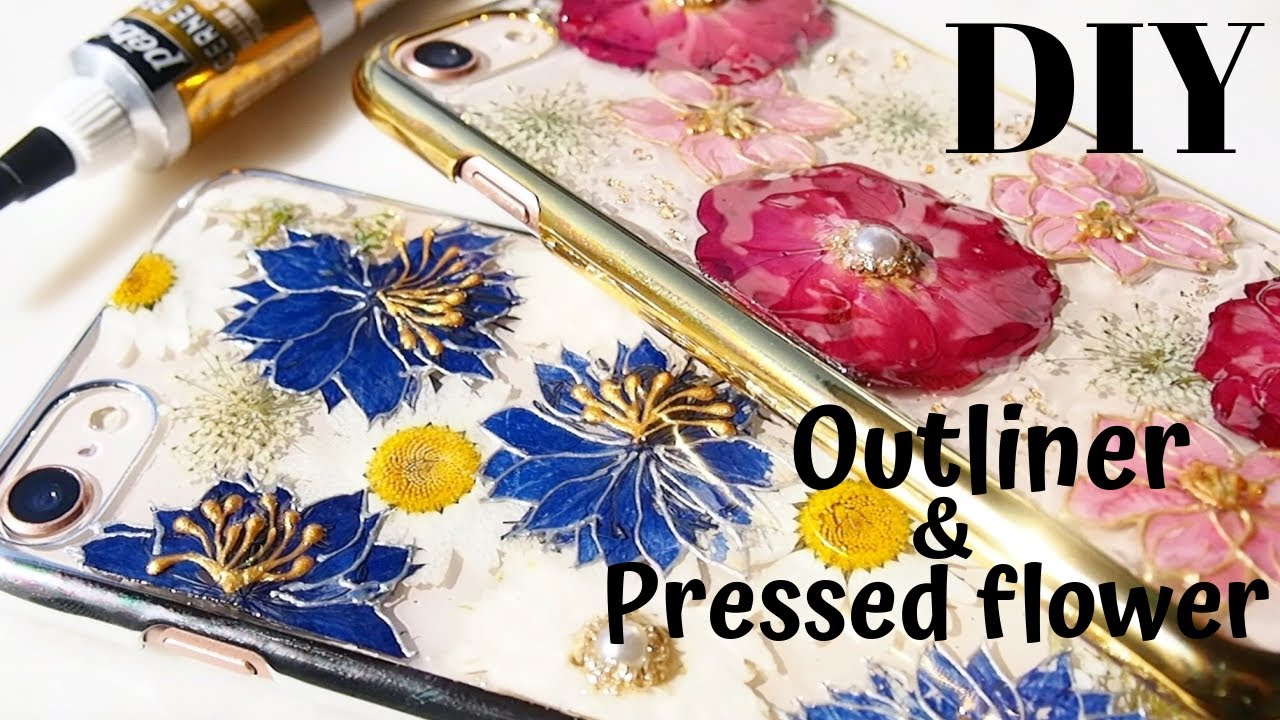 Eng Uvレジン アウトライナーで大変身 今までと違う押花スマホケース Make A Pressed Flower And Outliner Phone Case Youtube