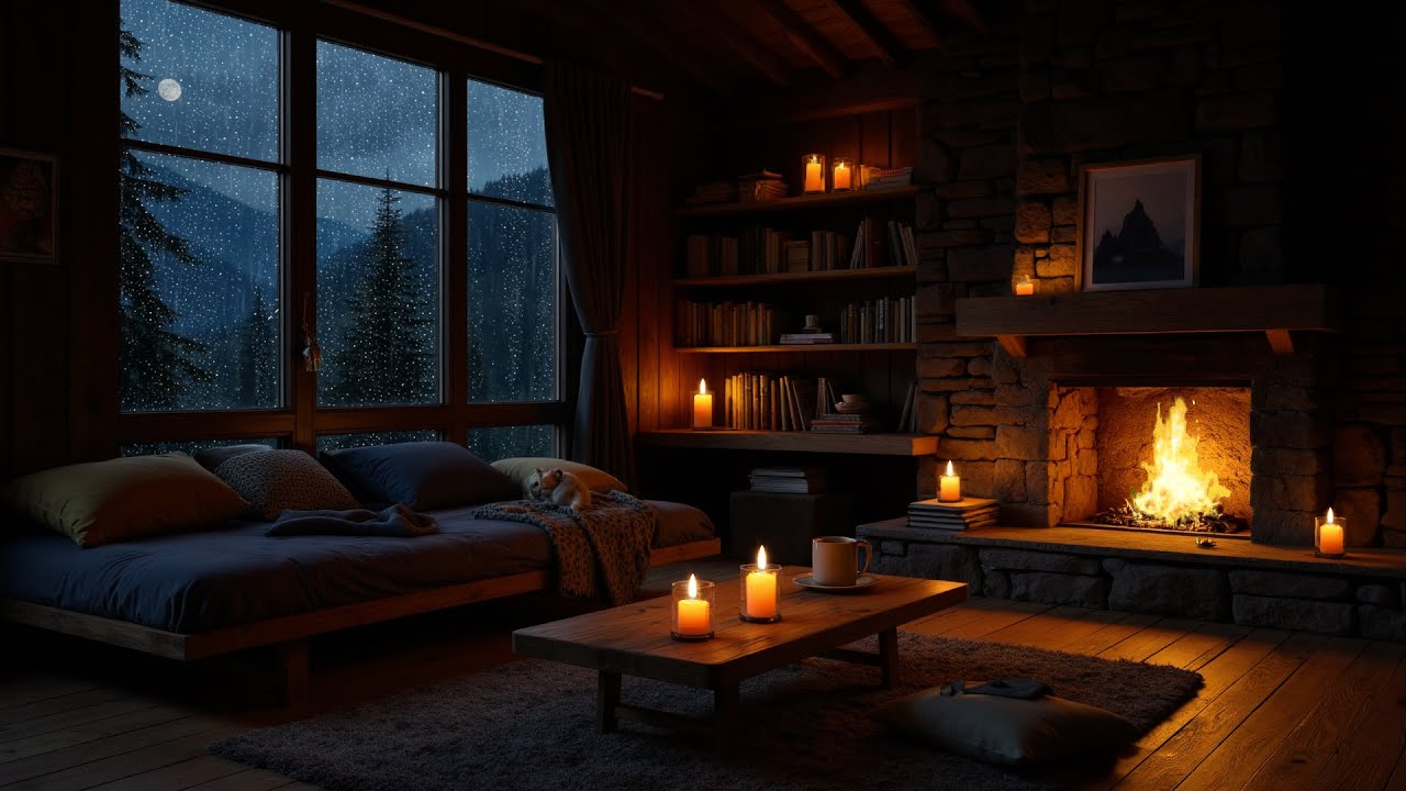 Warm Fireplace and Soft Rain Sounds | Peaceful Cozy Atmosphere for Calm Focus and Relaxation