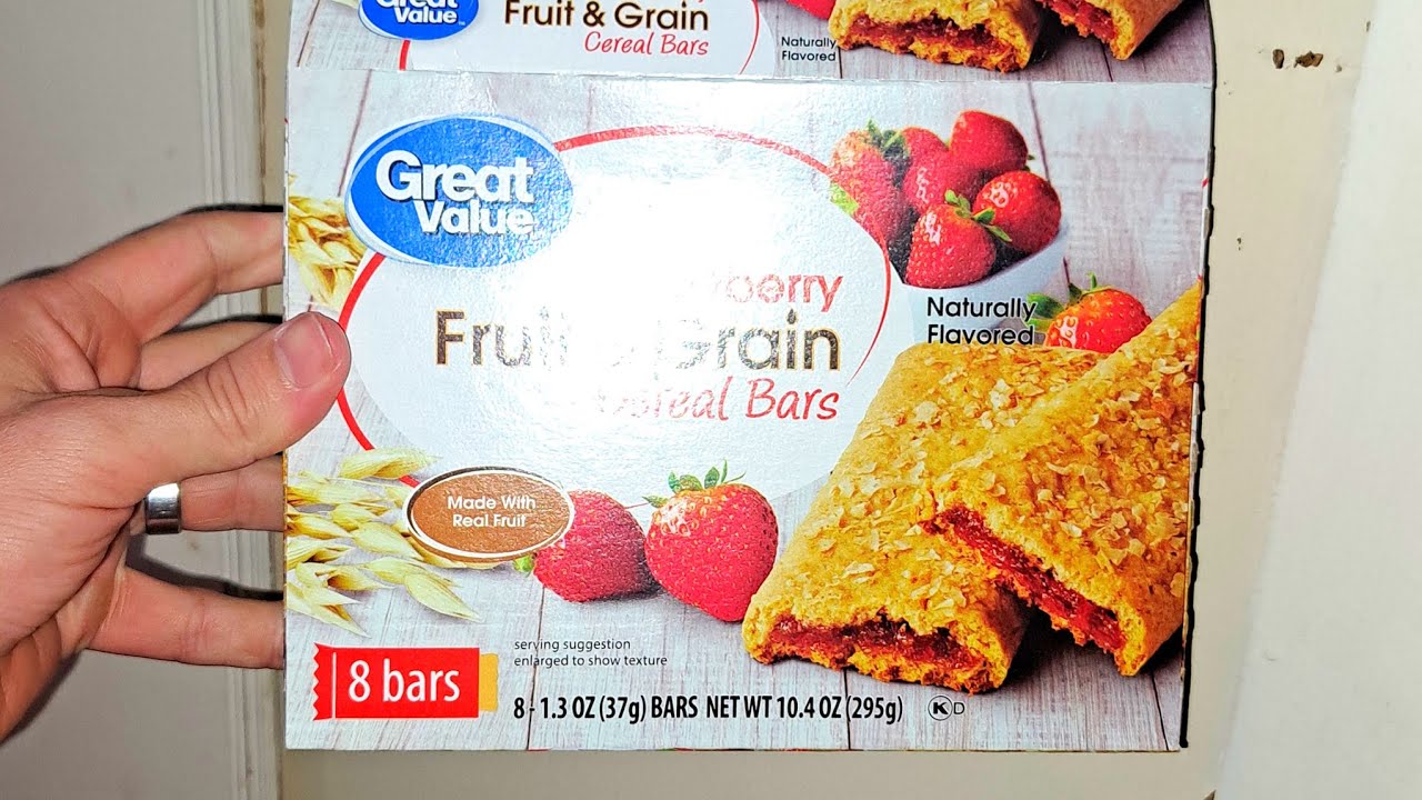GREAT VALUE STRAWBERRY FRUIT GRAIN CEREAL BARS REVIEW - YouTube