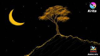 The magical glowing golden tree under a starry night sky. how to Krita || @Ammustoryandarts
