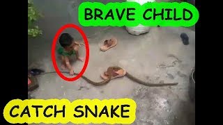 CHILD CATCH SNAKE at home (brave child)