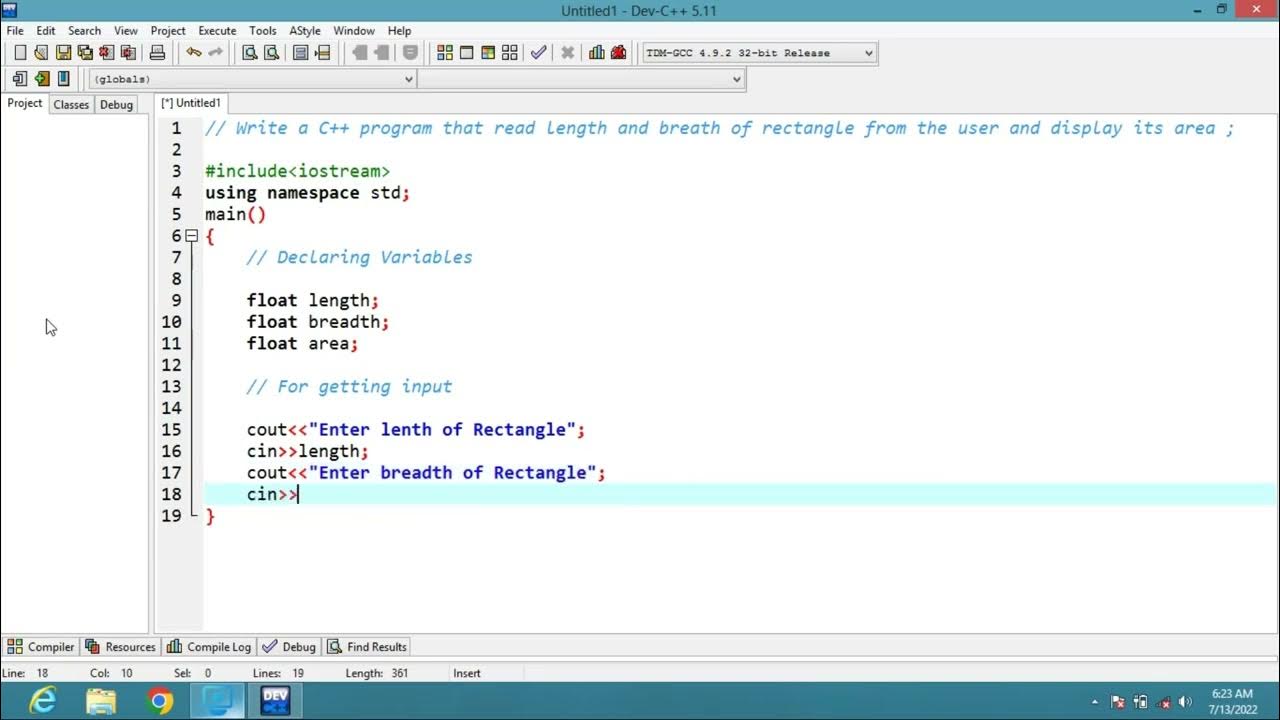 Write a C++ program that read length and breadth of rectangle and ...