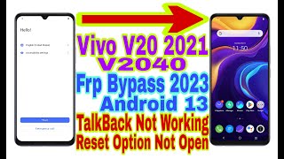 Vivo V20 2021 (V2040) Android 13 Frp Bypass | TalkBack/Reset Not Working | New Trick 2023 |Reset Frp