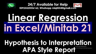 Simple Linear Regression in Minitab and Excel | Hypothesis to Report in APA style screenshot 2