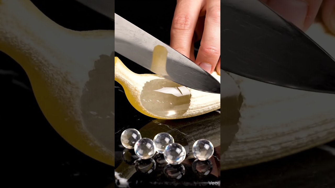 ASMR Satisfying Glass Banana Peeling & Slicing Frosted Crystal Effect 