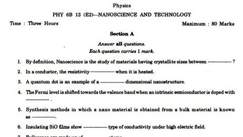 Question paper -Nanoscience and technology -6th semester