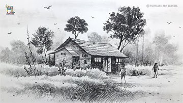Village Scenery Pencil Drawing | Step-by-Step Shading Tutorial | Village House Pencil Sketch