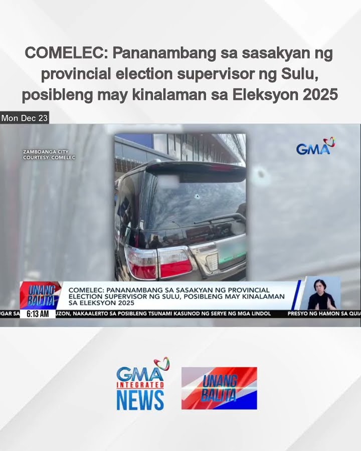 COMELEC – Pananambang sa sasakyan ng provincial election supervisor ng Sulu,... | Unang Balita