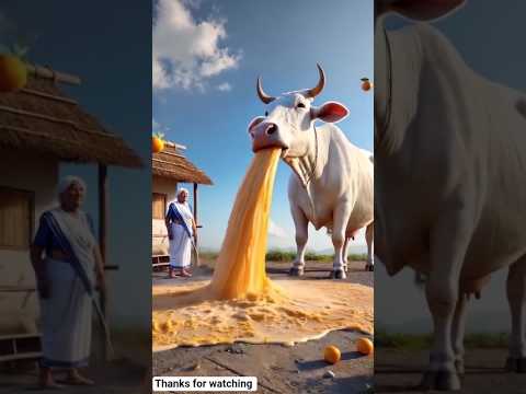 Grandma's cow 🐄 drowning in juice giving millions of liters of orange juice #youtubeshorts​ #shorts​