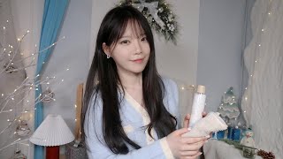 ASMR(Sub✔)take care of your skin at a white snow ski hotel room