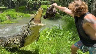 Hand Feeding Hungry Crocodiles