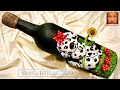 Bottle art with Dalmatian puppy, bottle decoration ideas, bottle art with clay, bottle craft