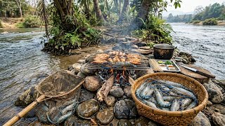 😱 Mini Island Par Pakde Blue Claw Shrimp! 🦐 LIVE Catch & Outdoor Roasting!