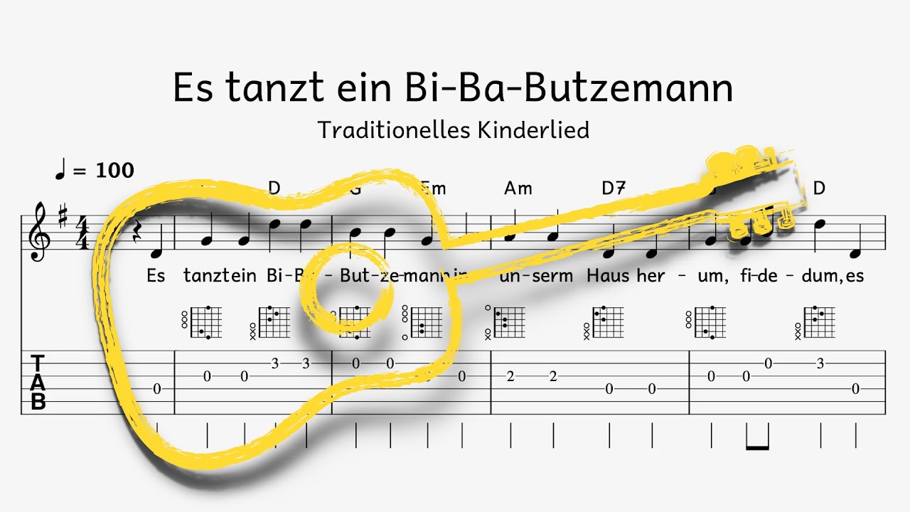 Gitarre Es tanzt ein BiBaButzemann (Tabulatur, Melodie, Akkorde, Text) YouTube Gitarre Es tanzt ein BiBaButzemann (Tabulatur, Melodie, Akkorde, Text) YouTube
