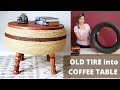 How to make a round Coffee Table out of an old Tire and jute rope // DIY ideas with scrap tires