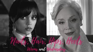 Nails, Hair, Hips, Heels| Larissa Weems & Wednesday Addams| Gwendoline Christie & Jenna Ortega