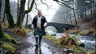 Scotsman Walking Wearing Kilt In Alyth Den On Winter History Visit To Perthshire Scotland