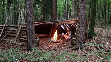 Building A Watchtower in the Forest - Overnight in the Bug Out Camp