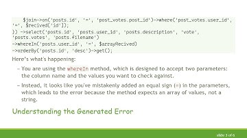Solving the Argument 1 passed to Illuminate\Database\Query\Builder::cleanBindings() Error in Laravel