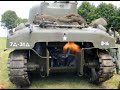 Sherman M4A1 starting and spitting flames - Normandy 2009