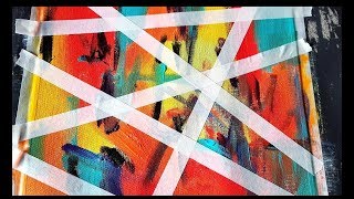 ⁣Simple and Colorful Abstract Painting / Using Acrylics and Masking tape / Demonstration