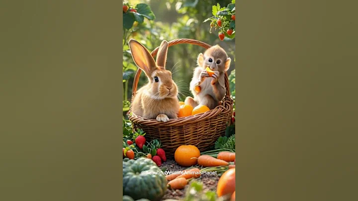 Garden Friends: Bunny and Playful Monkey Share an Orange #monkey #bunny #animals
