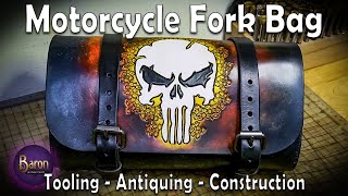 Making a Motorcycle Fork Tool Bag. Leather Tooling Skull Design.