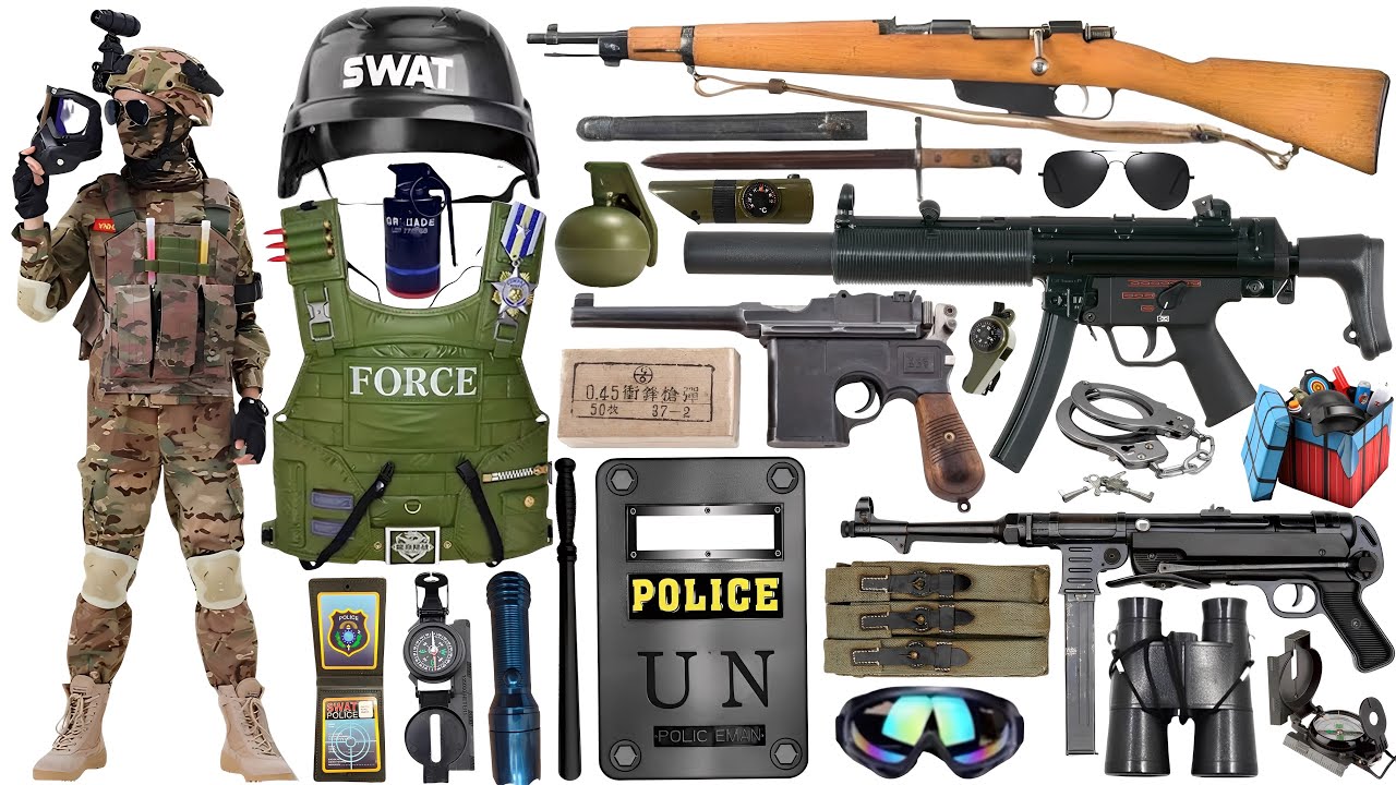 Special Forces military toy gun set unboxing, Rifle, Heavy machine gun, M4A1 rifle, submachine gun